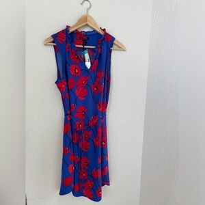 41 hawthorn dress Women’s medium Jeanine Ruffle Red Blue Floral Tie Waist V Neck